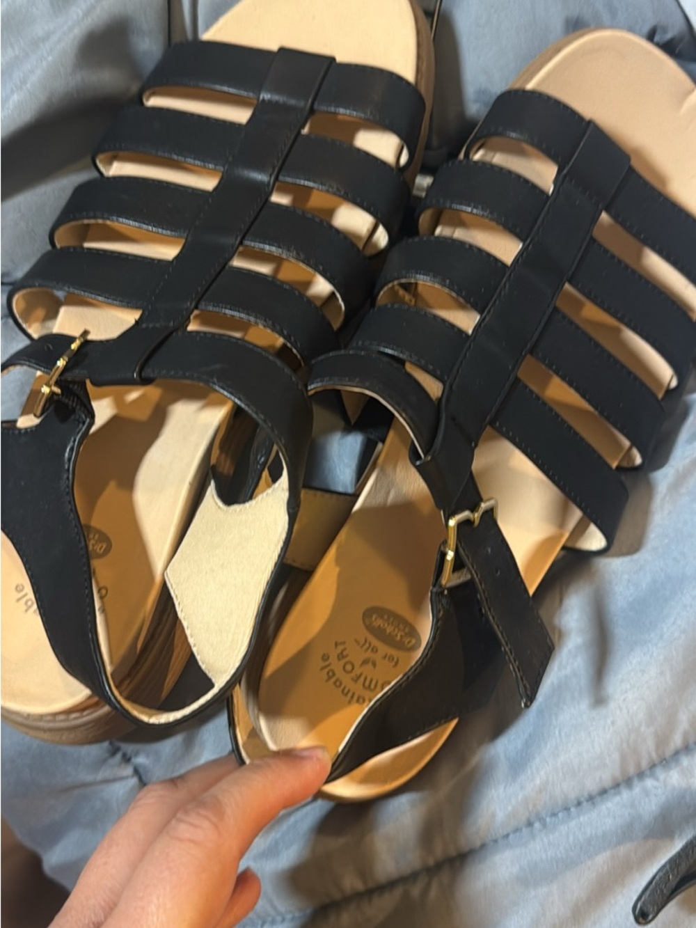 Dr. Scholl's Black Strappy Gladiator Sandals with Gold Buckle